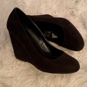 Black suede wedge heels